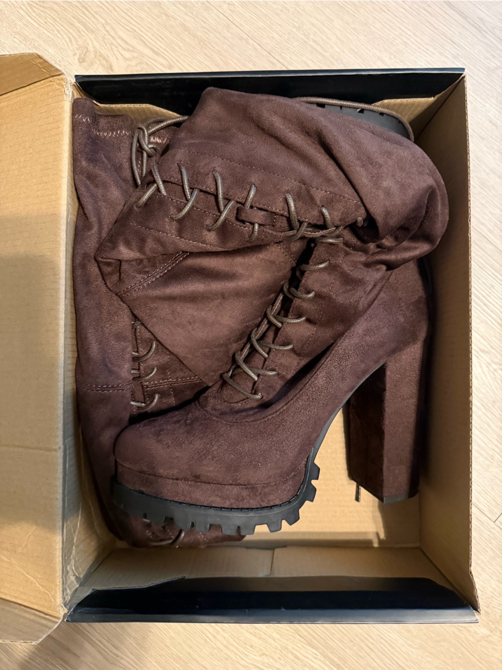 Fashion Nova Brown Lace-Up Over-the-Knee Heeled Boots